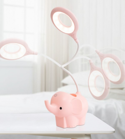 Veioza LED Elefant, Flexibila, Reincarcabila, senzor tactil, 3 nivele luminozitate, cu suport de pixuri si telefon, pentru copii, USB, Albastra [7]