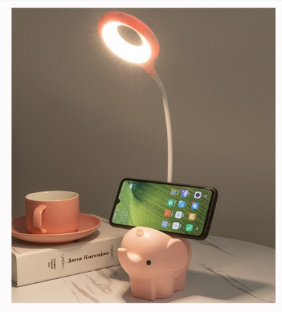 Veioza LED Elefant, Flexibila, Reincarcabila, senzor tactil, 3 nivele luminozitate, cu suport de pixuri si telefon, pentru copii, USB, Albastra [5]