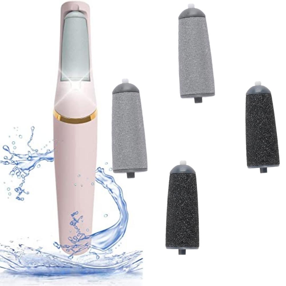 Pila Electrica Profesionala StartONTeam™, cu Acumulator, pentru curatat calcaie si piele crapata, Aparat Electric de Talpi si Calcaie cu 4 capete, Bec LED, 2 viteze, Roz