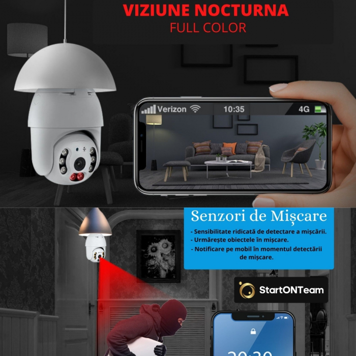 Cameră tip Bec de Exterior, Rotativă, cu Senzor de Mișcare și Night Vision [7]