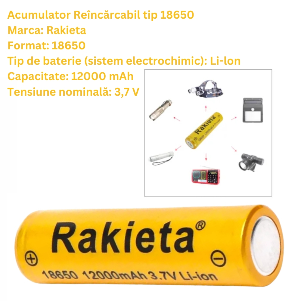 Acumulator Reincarcabil Multifunctional, Rakieta 12.000 mAh, 3,7 V, Li-Ion Model 18650 [4]