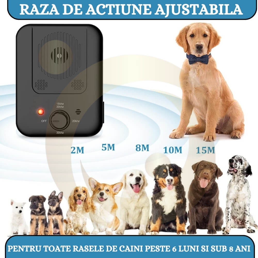 Aparat Anti Latrat cu ultrasunete pentru caini, Profesional 15m, Dispozitiv de control antilatratului cainilor, 3 Nivele Reglabile [5]