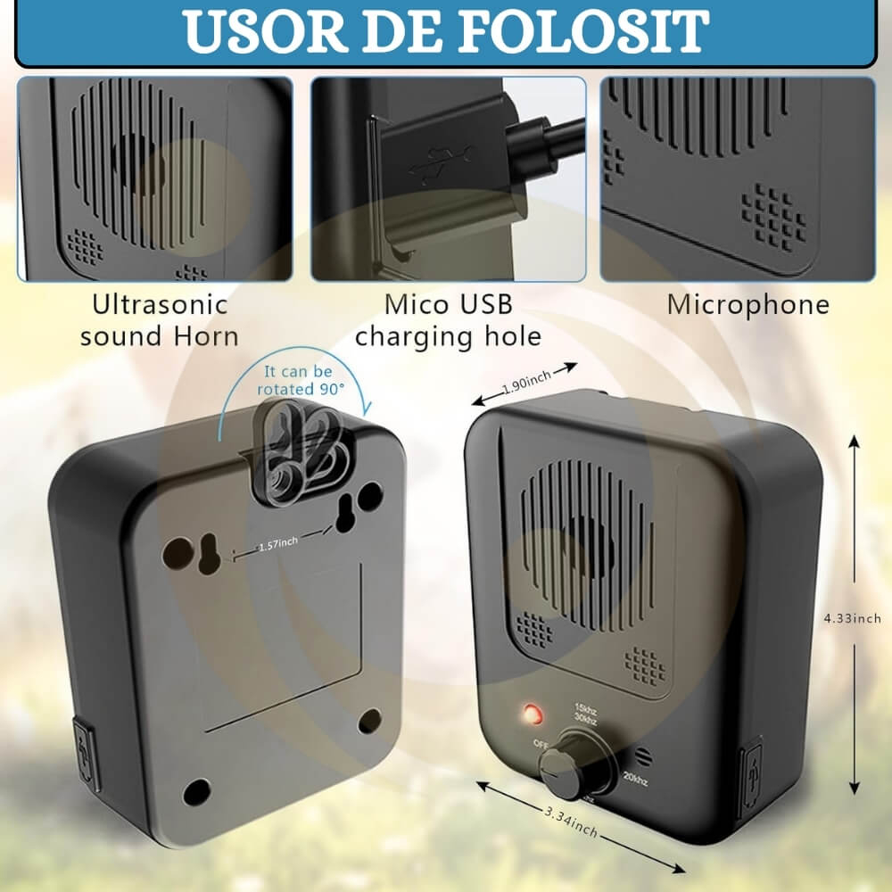 Aparat Anti Latrat cu ultrasunete pentru caini, Profesional 15m, Dispozitiv de control antilatratului cainilor, 3 Nivele Reglabile [9]