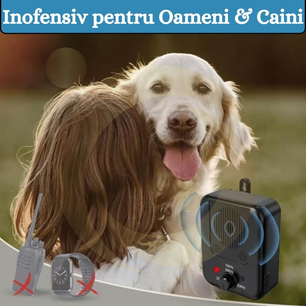 Aparat Anti Latrat cu ultrasunete pentru caini, Profesional 15m, Dispozitiv de control antilatratului cainilor, 3 Nivele Reglabile [7]
