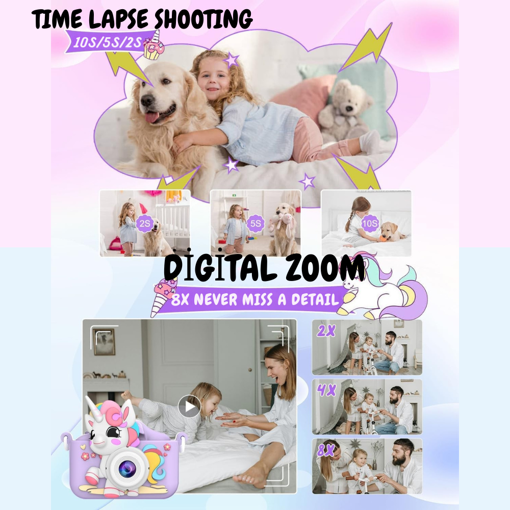 Aparat Foto Copii Unicorn Cameră Selfie 48MP Full HD [13]
