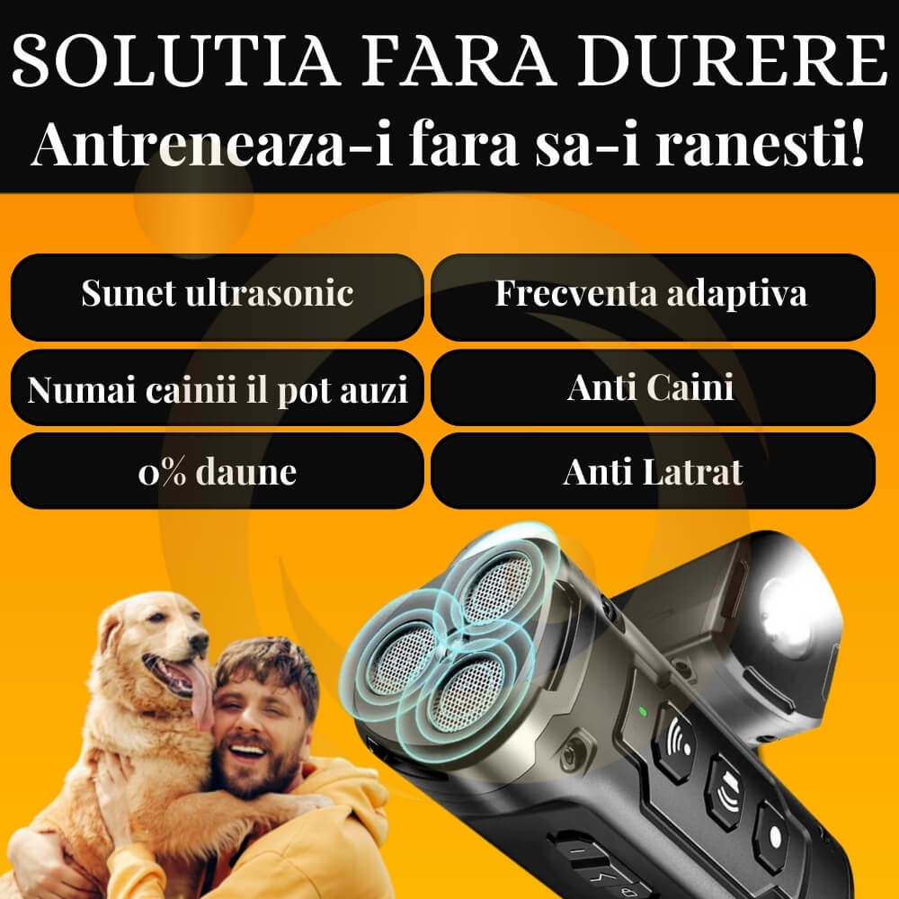 Aparat Profesional Antilatrat cu Ultrasunete si Lanterna, 15m Impotriva Latratului si a Cainilor Agresivi cu Functie de Dresaj AntiLatrat, USB [6]