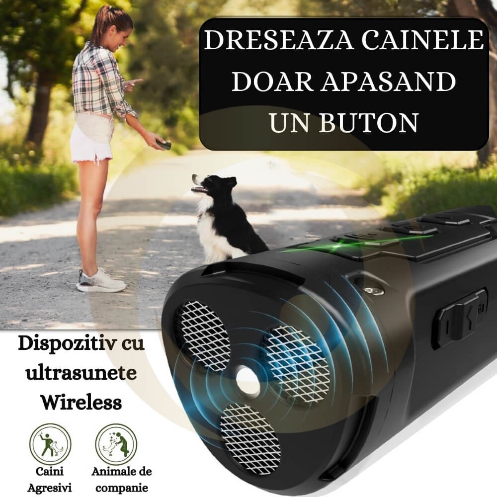 Aparat Profesional Antilatrat cu Ultrasunete si Lanterna, 15m Impotriva Latratului si a Cainilor Agresivi cu Functie de Dresaj AntiLatrat, USB [21]