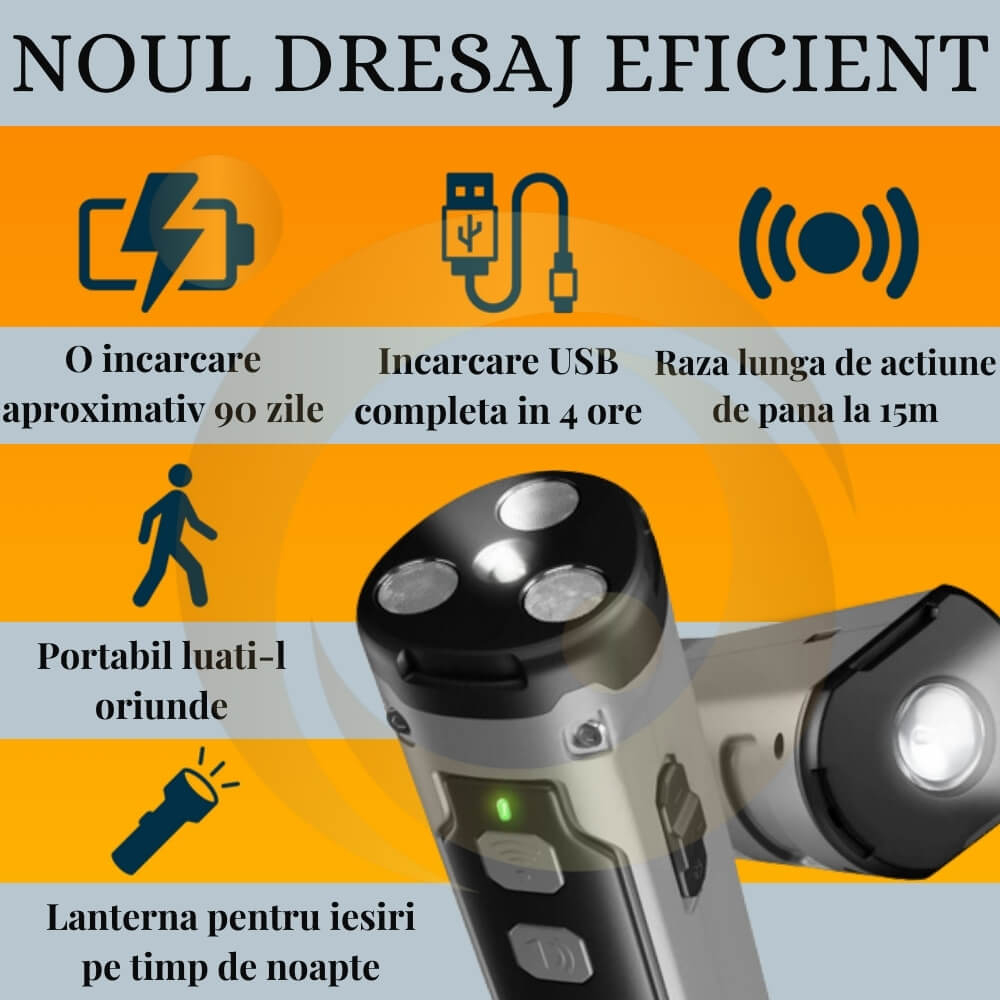 Aparat Profesional Antilatrat cu Ultrasunete si Lanterna, 15m Impotriva Latratului si a Cainilor Agresivi cu Functie de Dresaj AntiLatrat, USB [7]