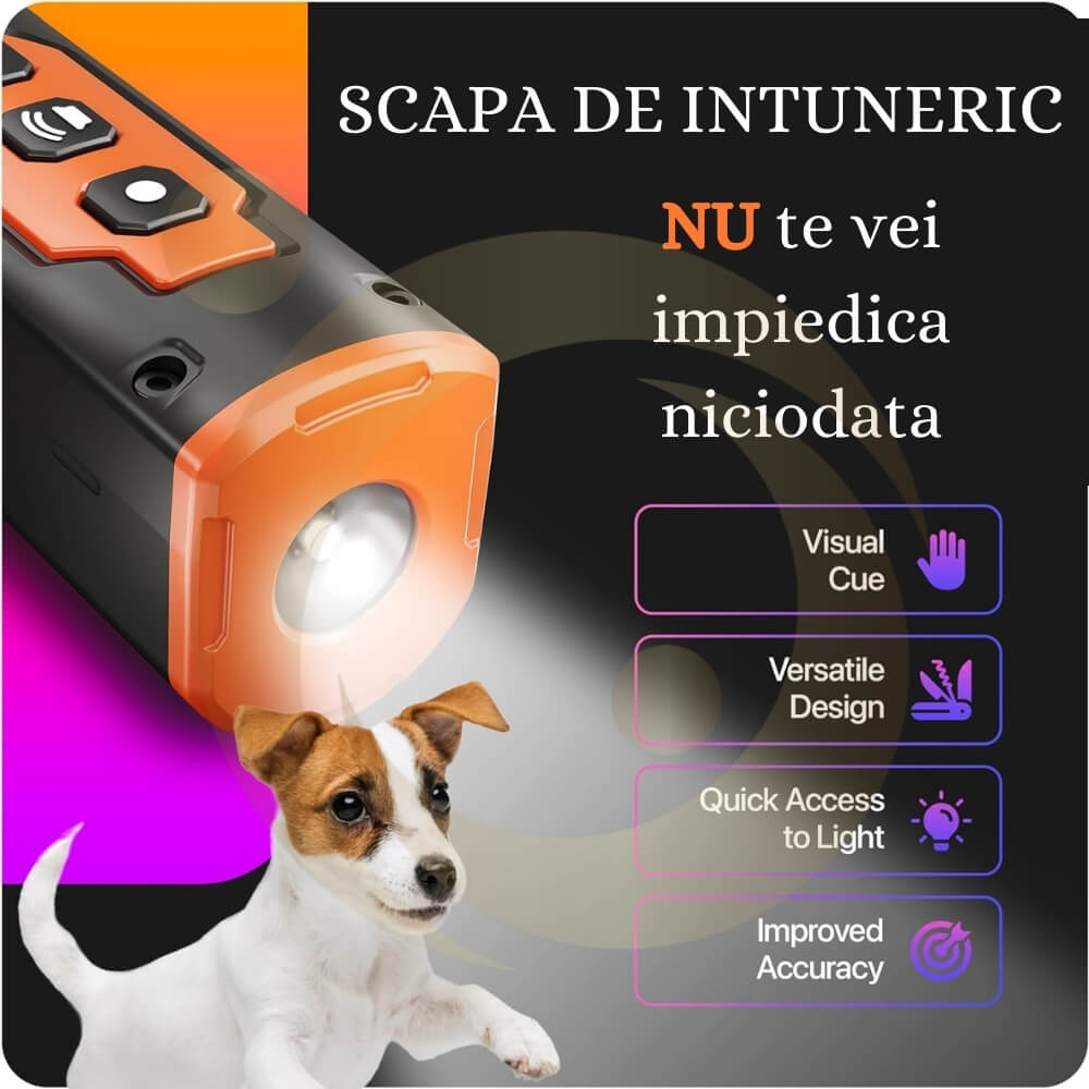 Aparat Profesional Antilatrat cu Ultrasunete si Lanterna, 15m Impotriva Latratului si a Cainilor Agresivi cu Functie de Dresaj AntiLatrat, USB [6]