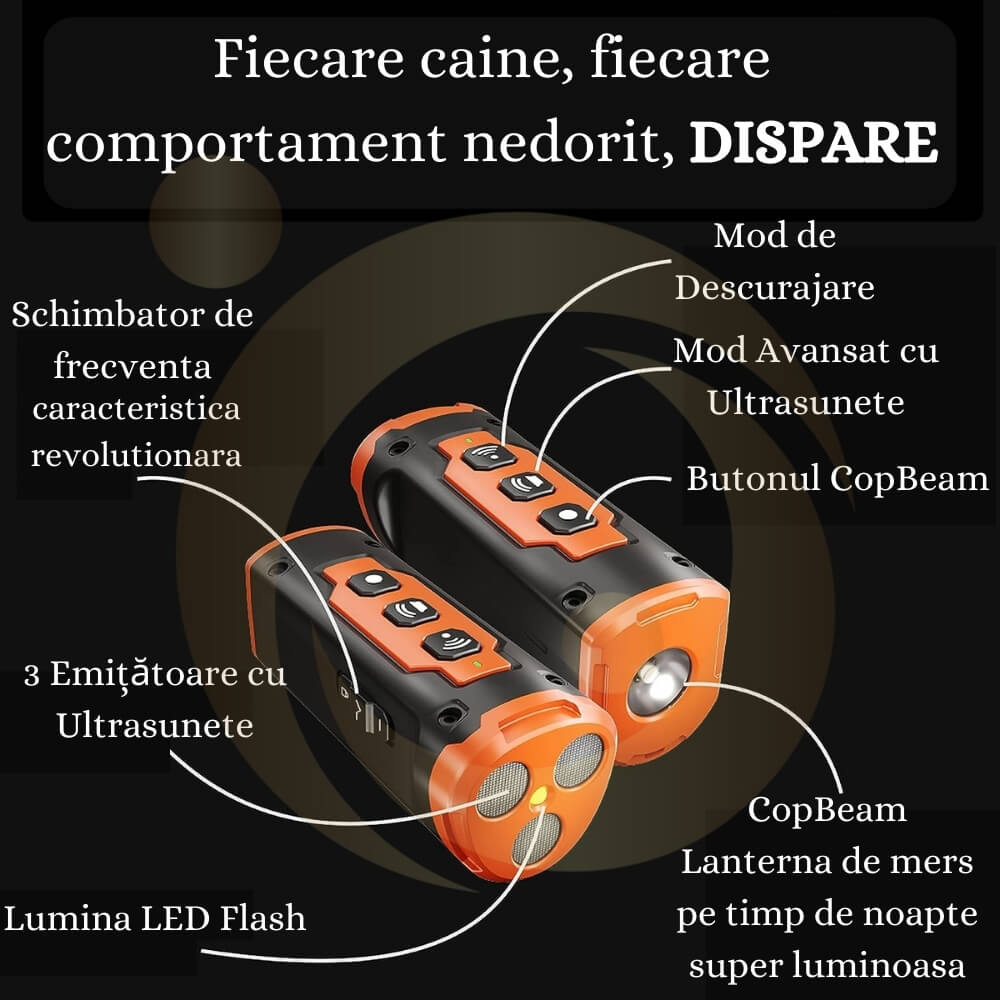 Aparat Profesional Antilatrat cu Ultrasunete si Lanterna, 15m Impotriva Latratului si a Cainilor Agresivi cu Functie de Dresaj AntiLatrat, USB [14]