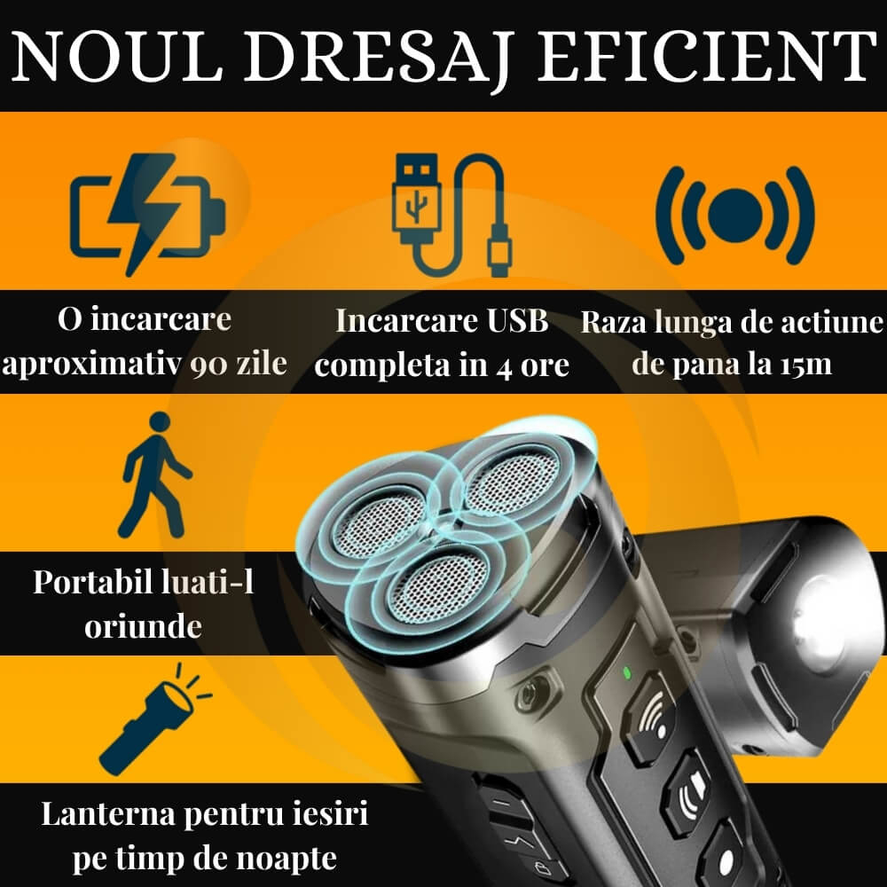 Aparat Profesional Antilatrat cu Ultrasunete si Lanterna, 15m Impotriva Latratului si a Cainilor Agresivi cu Functie de Dresaj AntiLatrat, USB [5]