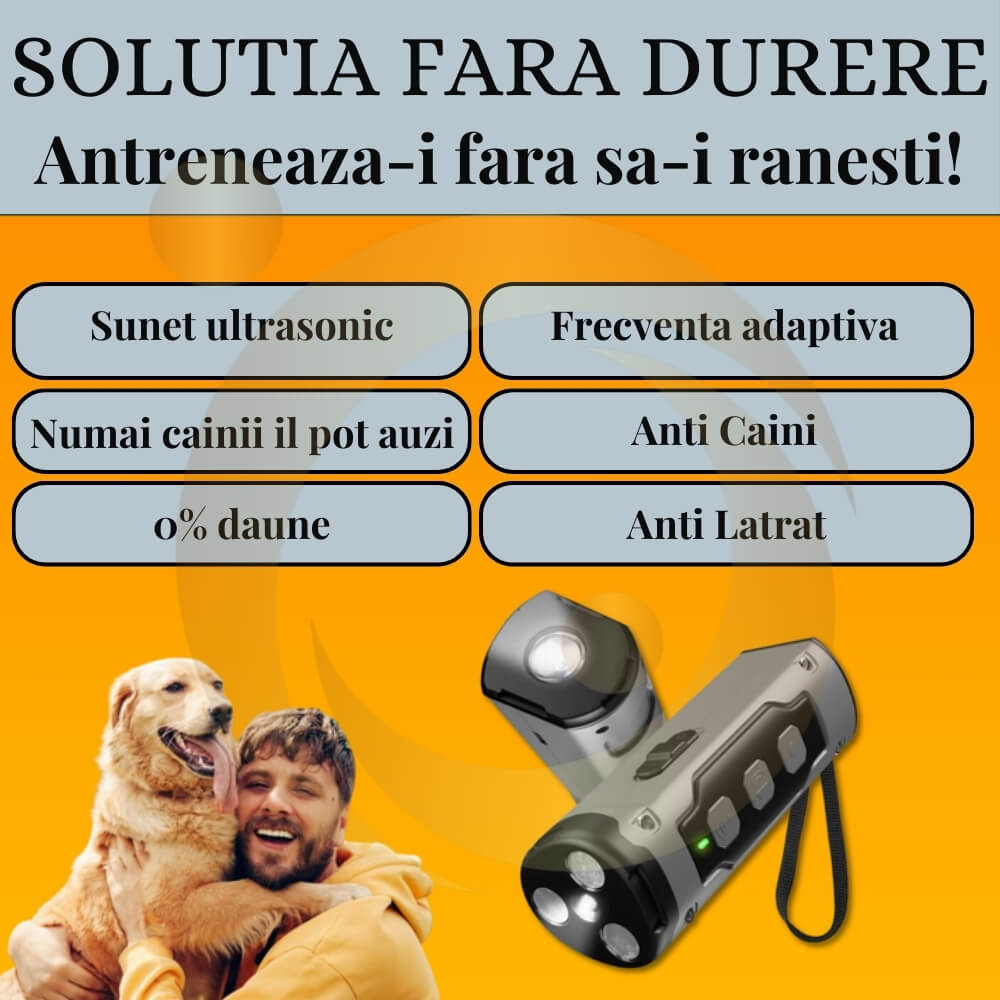 Aparat Profesional Antilatrat cu Ultrasunete si Lanterna, 15m Impotriva Latratului si a Cainilor Agresivi cu Functie de Dresaj AntiLatrat, USB [8]