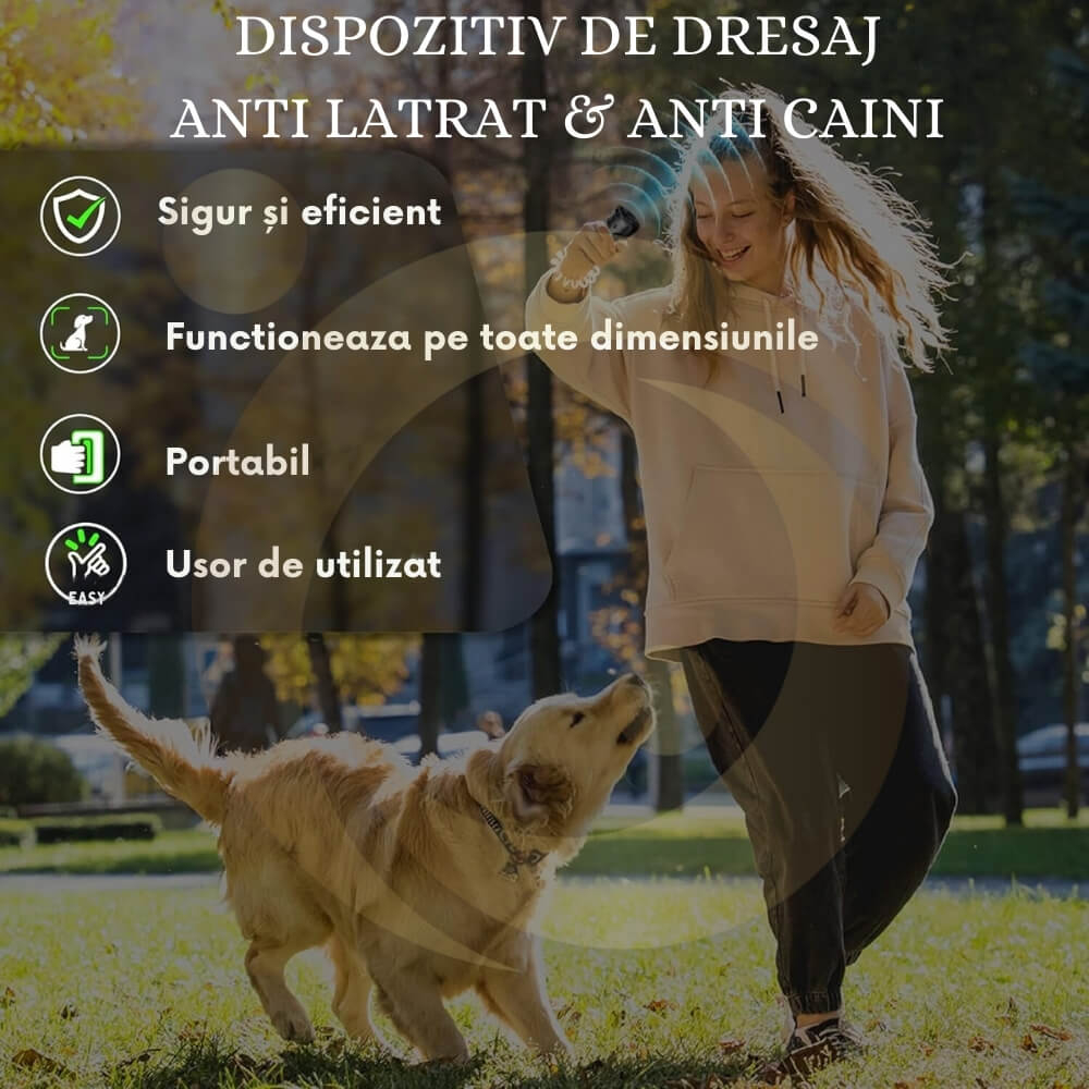 Aparat Profesional Antilatrat cu Ultrasunete si Lanterna, 15m Impotriva Latratului si a Cainilor Agresivi cu Functie de Dresaj AntiLatrat, USB [20]