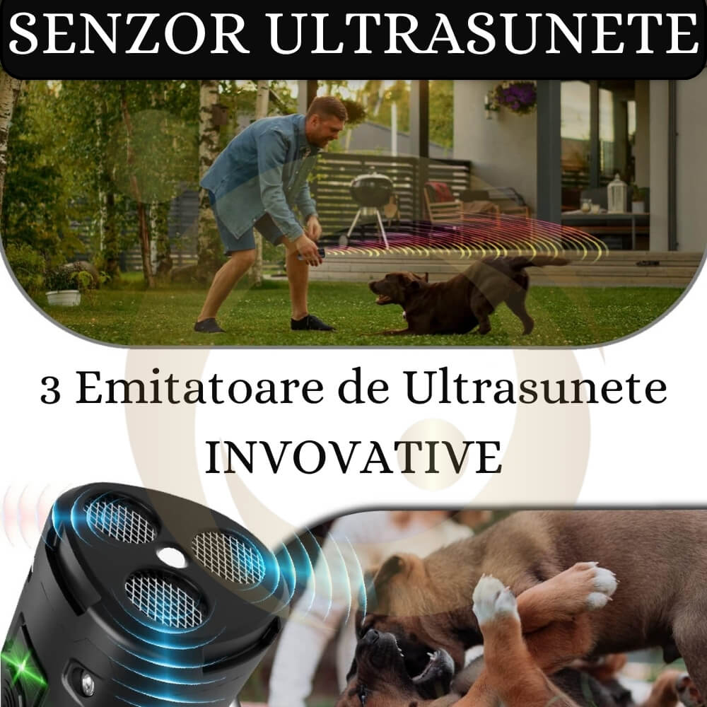 Aparat Profesional Antilatrat cu Ultrasunete si Lanterna, 15m Impotriva Latratului si a Cainilor Agresivi cu Functie de Dresaj AntiLatrat, USB [17]