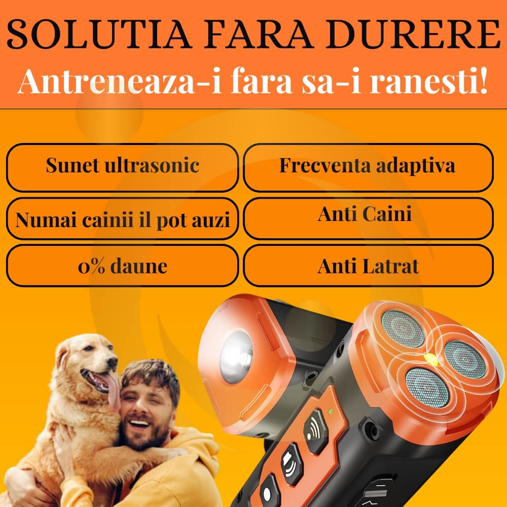 Aparat Profesional Antilatrat cu Ultrasunete si Lanterna, 15m Impotriva Latratului si a Cainilor Agresivi cu Functie de Dresaj AntiLatrat, USB [12]