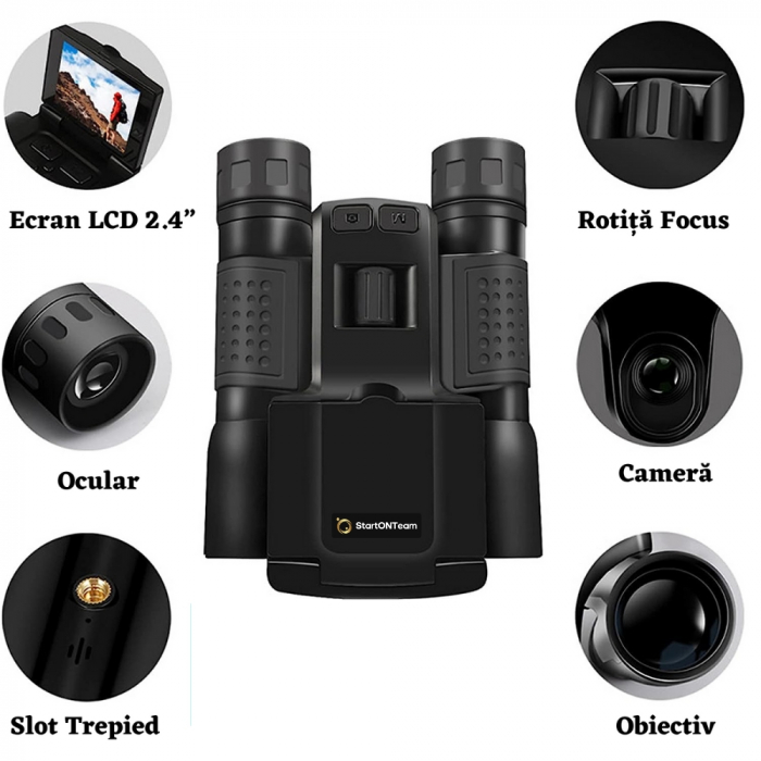 Binoclu Profesional Digital de Vânătoare, Zoom 12X, Ecran LCD 2.4” pentru Observații Clare [5]