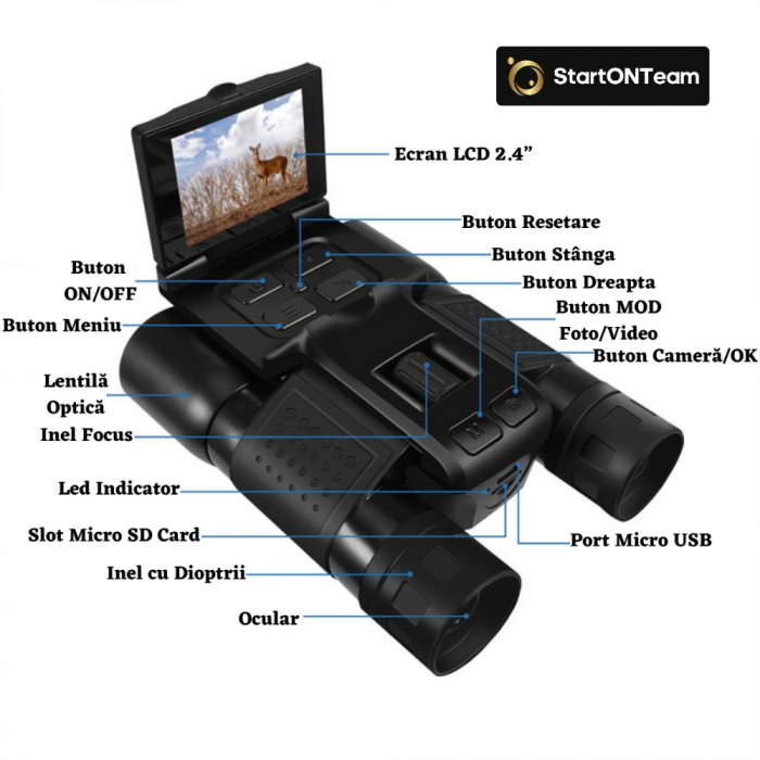Binoclu Profesional Digital de Vânătoare, Zoom 12X, Ecran LCD 2.4” pentru Observații Clare [4]