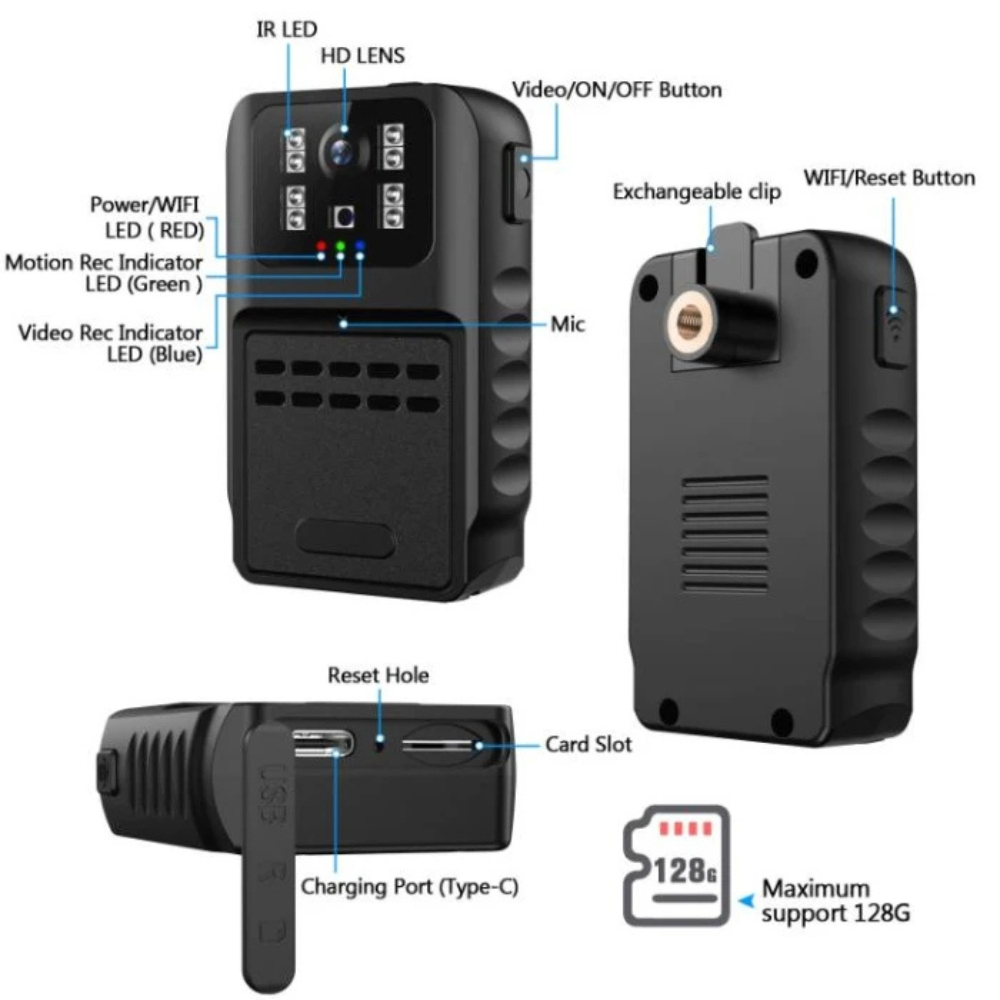 Camera Corporala de Piept HD 1080P, cu Night Vision si Inregistrare in Bucla [12]