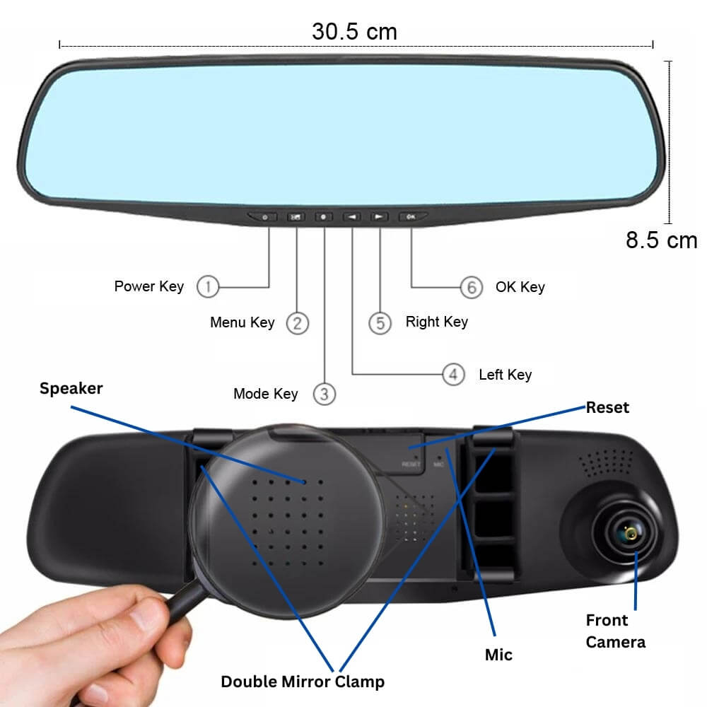 Camera dubla auto profesionala de bord, fata si spate, Oglinda Retrovizoare cu Marsarier si Senzor G de Detectare a Miscarii, Monitorizare Parcare, Night Vision, Inregistrare in bucla [26]