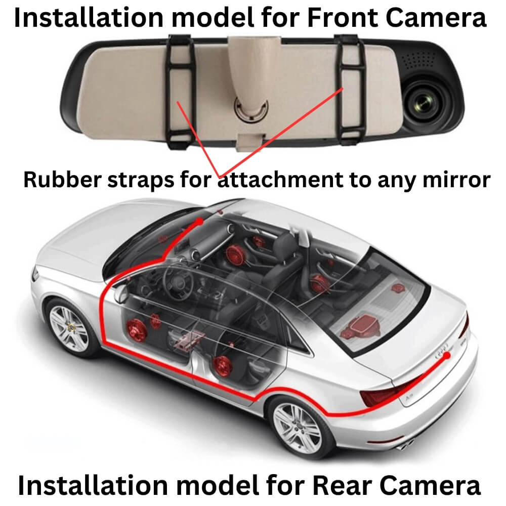 Camera dubla auto profesionala de bord, fata si spate, Oglinda Retrovizoare cu Marsarier si Senzor G de Detectare a Miscarii, Monitorizare Parcare, Night Vision, Inregistrare in bucla [25]