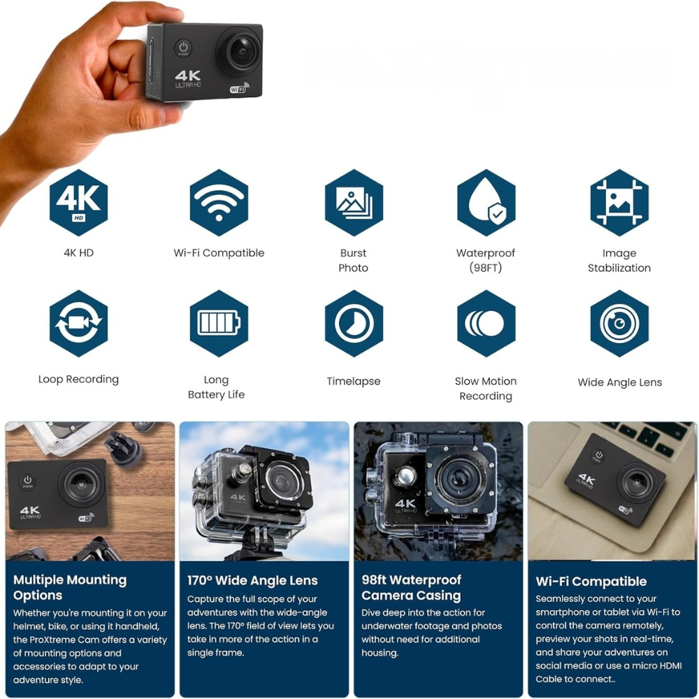 Camera Sport 4K Ultra HD, 16MP, Waterproof 30M, Unghi larg 170 grade, WiFi [3]