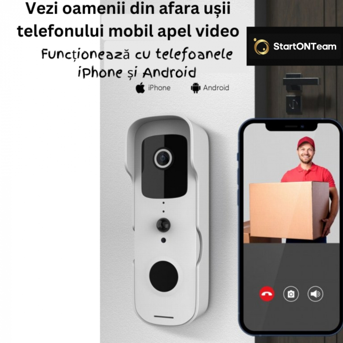 Video Interfon StartONTeam WiFi cu Sonerie Inteligentă și Cameră Full HD [10]
