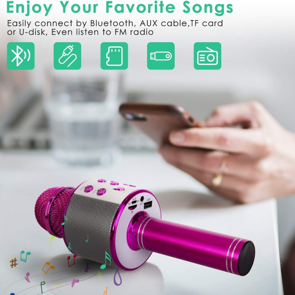 Microfon Karaoke Portabil 5 in 1 pentru Copii cu Bluetooth [2]