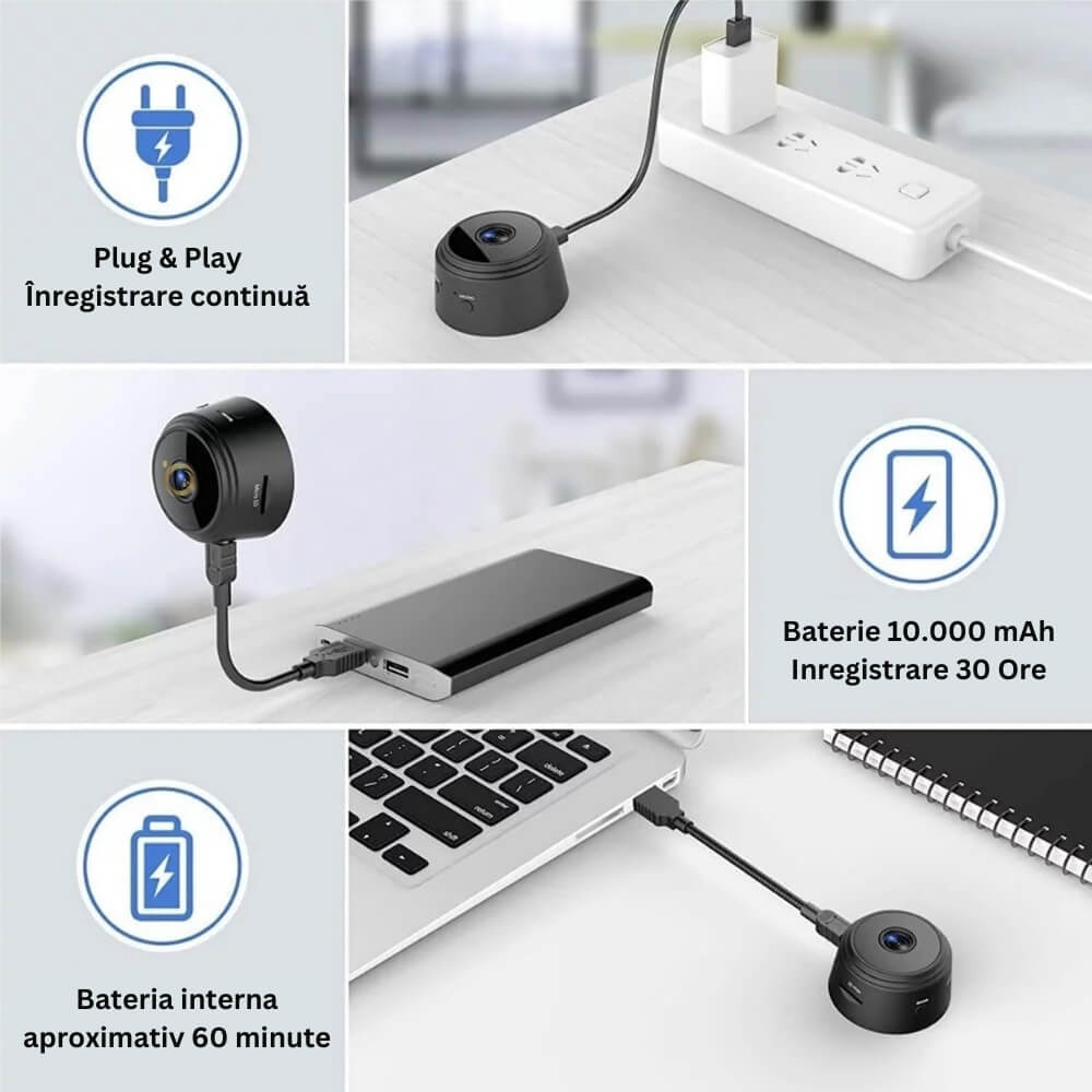 Mini Camera Magnetica, Microcamera Wifi Full HD Profesionala [14]