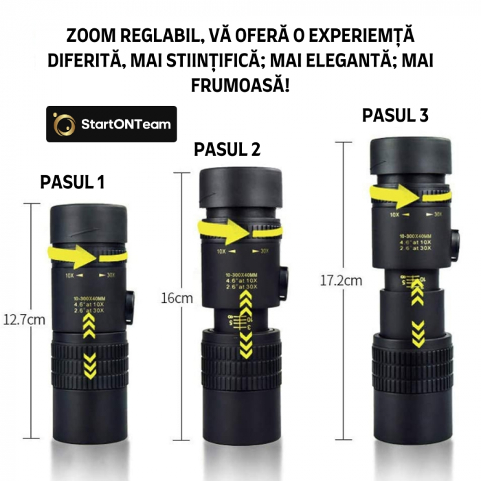 Monoclu Profesional Tip Telescop 4K 10-300X40 cu Prisma BaK-4, Dual Focus, Suport Smartphone și Trepied [14]
