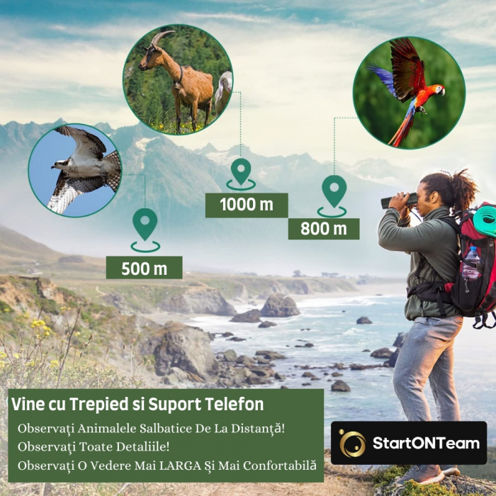 Monoclu Profesional Tip Telescop 4K 10-300X40 cu Prisma BaK-4, Dual Focus, Suport Smartphone și Trepied [9]