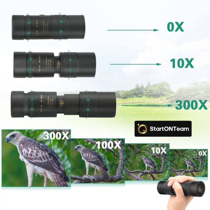 Monoclu Profesional Tip Telescop 4K 10-300X40 cu Prisma BaK-4, Dual Focus, Suport Smartphone și Trepied [8]