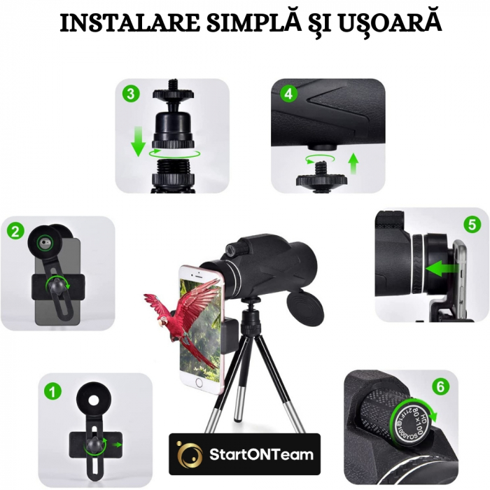 Monoclu Profesional 80x100 Tip Telescop cu Prisma BaK-4 și Dual Focus pentru Observații Clare [15]