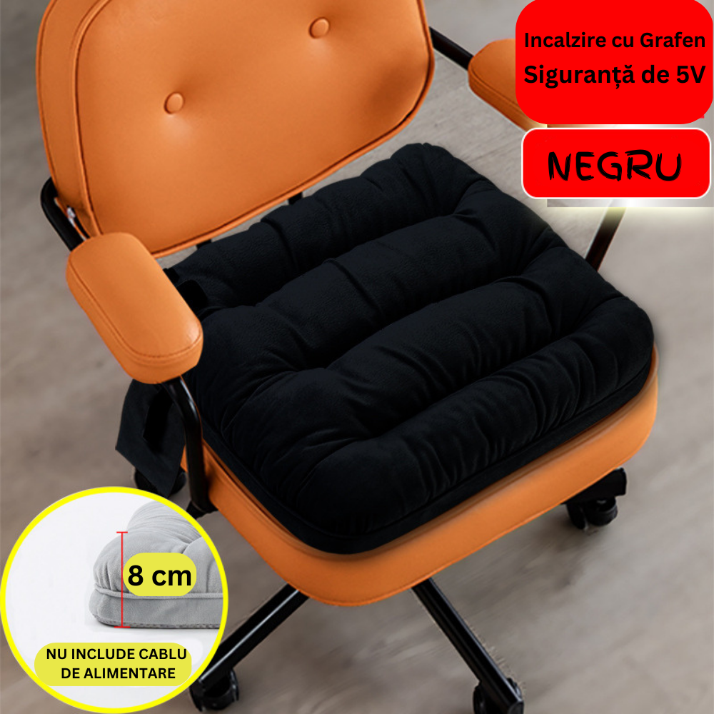 Perna Electrica din Grafen cu incalzire prin USB, pentru scaun la birou sau masina, 3 Nivele de Temperatura, Gri [3]