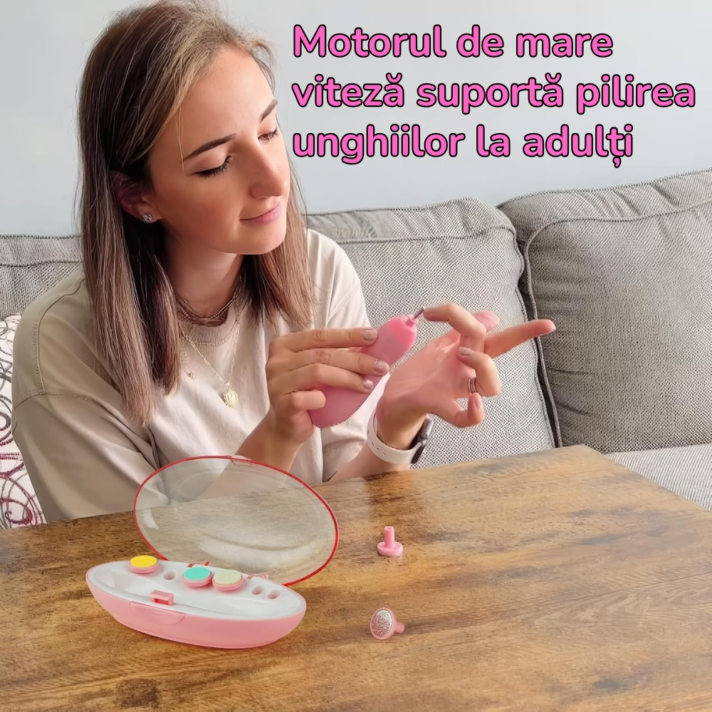 Pila Electrica de Unghii pentru Bebelusi si Copii Mici, Set cu 6 Capete, Iluminare LED [7]