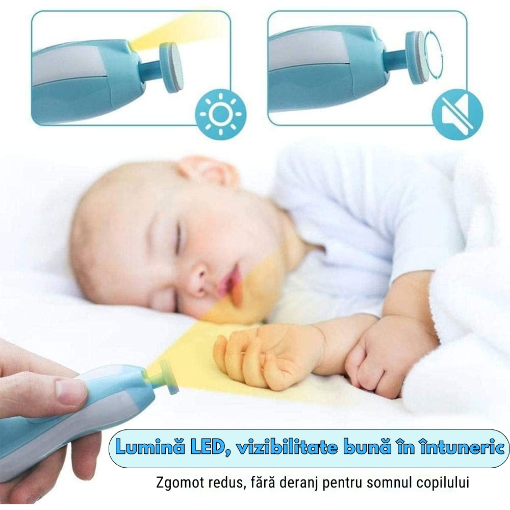 Pila Electrica de Unghii pentru Bebelusi si Copii Mici, Set cu 6 Capete, Iluminare LED [2]