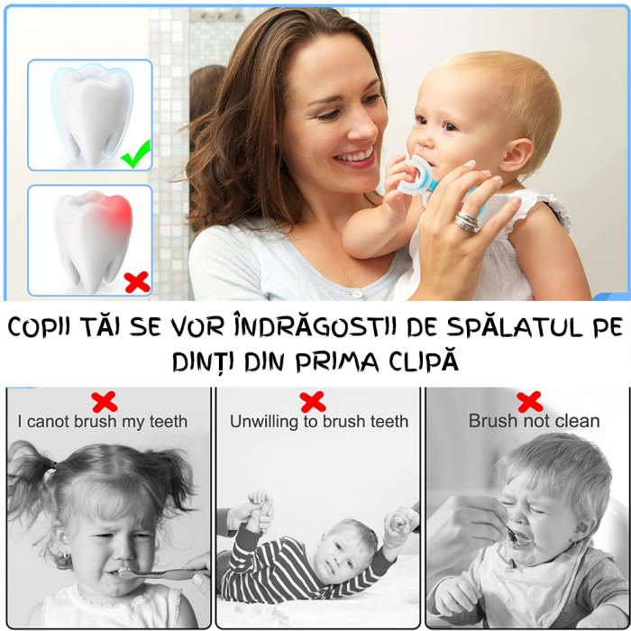 Set 2 Periute de Dinti Circulare in forma de U din Silicon Alimentar pentru copii de 2-12 ani, Multicolore [9]