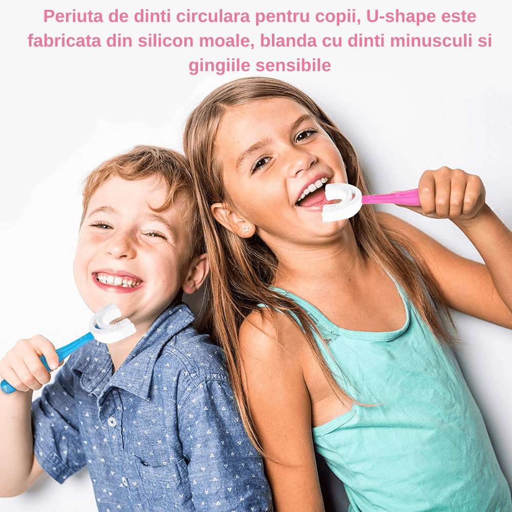 Set 2 Periute de Dinti Circulare in forma de U din Silicon Alimentar pentru copii de 2-12 ani, Multicolore [15]