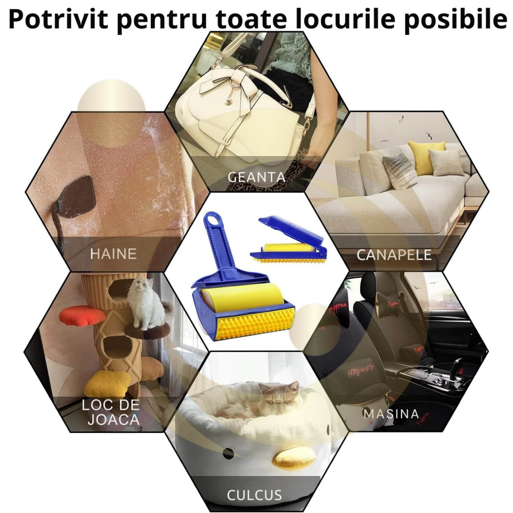 Rolă Adezivă Reutilizabilă pentru Scame și Păr de Animale - Set 2 Buc, Silicon Lavabil [8]