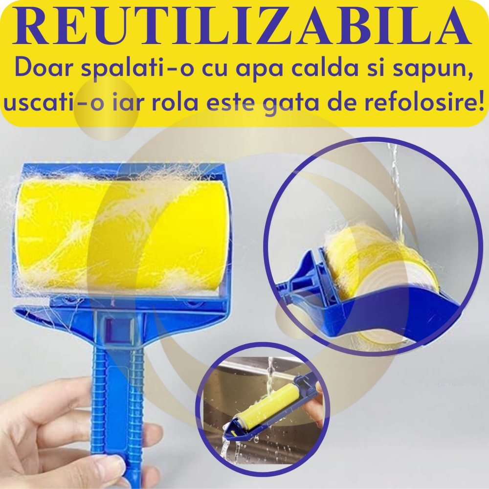 Rolă Adezivă Reutilizabilă pentru Scame și Păr de Animale - Set 2 Buc, Silicon Lavabil [5]