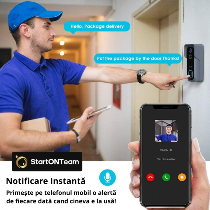 Interfon Video Smart de Exterior cu Cameră HD, Senzor Mișcare și Night Vision, Fără Fir [4]