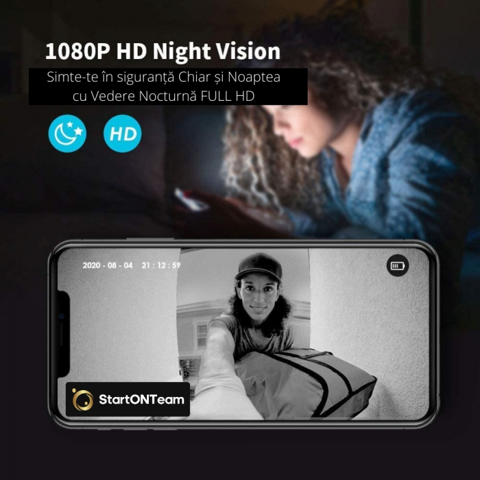 Interfon Video Smart de Exterior cu Cameră HD, Senzor Mișcare și Night Vision, Fără Fir [10]
