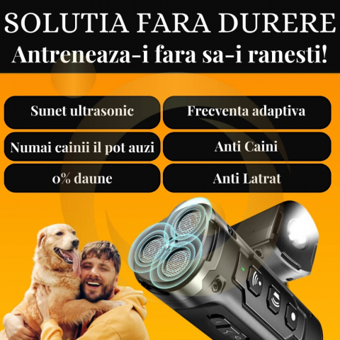 Aparat Profesional Antilatrat cu Ultrasunete si Lanterna, 15m Impotriva Latratului si a Cainilor Agresivi cu Functie de Dresaj AntiLatrat, USB [5]