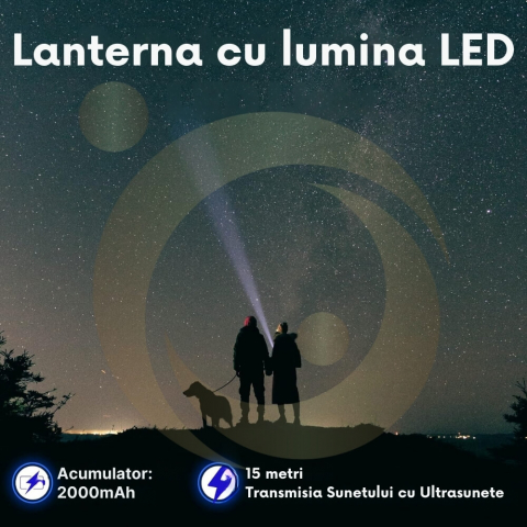 Aparat Profesional Antilatrat cu Ultrasunete si Lanterna, 15m Impotriva Latratului si a Cainilor Agresivi cu Functie de Dresaj AntiLatrat, USB [17]