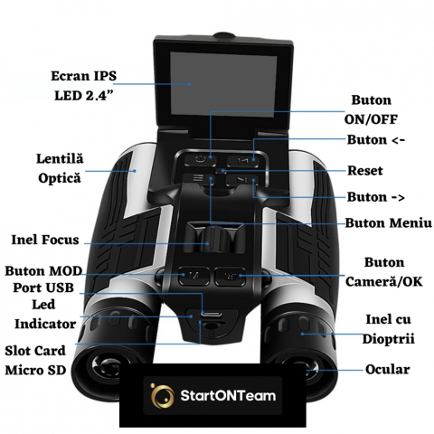 Binoclu Profesional Digital de Vânătoare, Zoom 12X, Ecran LCD 2.4” pentru Observații Clare [12]
