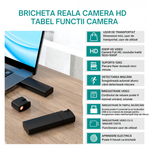 Bricheta cu Mini Camera Video Full HD 1080P, Detectare Miscare [7]