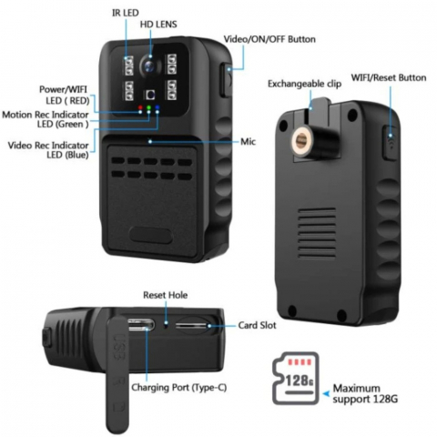 Camera Corporala de Piept HD 1080P, cu Night Vision si Inregistrare in Bucla [11]