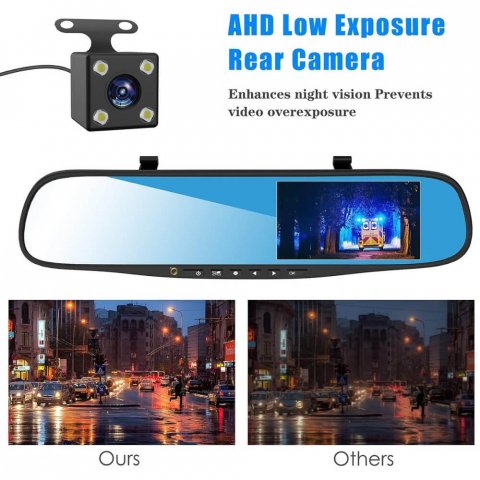 Camera dubla auto profesionala de bord, fata si spate, Oglinda Retrovizoare cu Marsarier si Senzor G de Detectare a Miscarii, Monitorizare Parcare, Night Vision, Inregistrare in bucla [27]