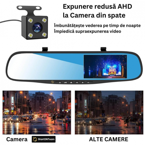 Camera dubla auto profesionala de bord, fata si spate, Oglinda Retrovizoare cu Marsarier si Senzor G de Detectare a Miscarii, Monitorizare Parcare, Night Vision, Inregistrare in bucla [10]