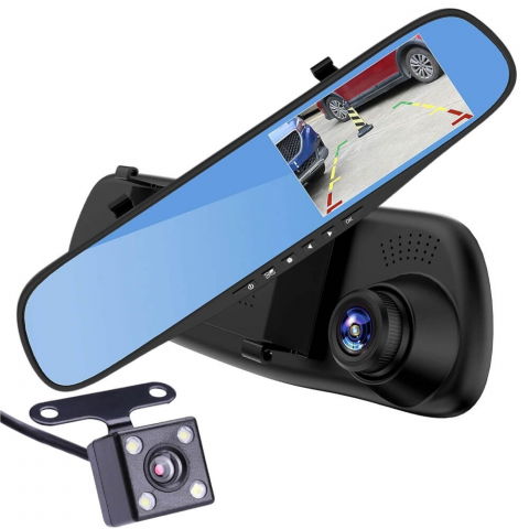 Camera dubla auto profesionala de bord, fata si spate, Oglinda Retrovizoare cu Marsarier si Senzor G de Detectare a Miscarii, Monitorizare Parcare, Night Vision, Inregistrare in bucla [16]
