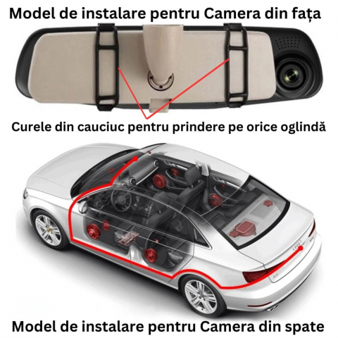 Camera dubla auto profesionala de bord, fata si spate, Oglinda Retrovizoare cu Marsarier si Senzor G de Detectare a Miscarii, Monitorizare Parcare, Night Vision, Inregistrare in bucla [7]